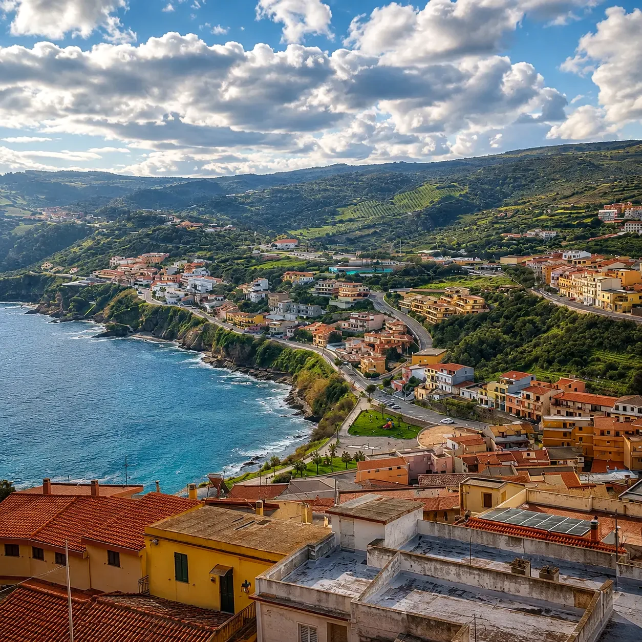 Collines verdoyantes plongeant dans la mer le long de la route côtière nord