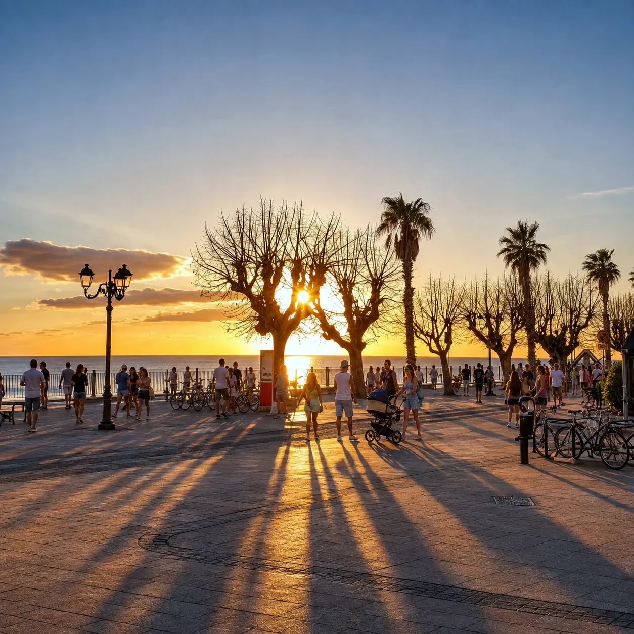 Coucher de soleil sur le front de mer, tout le monde à la passeggiata du soir